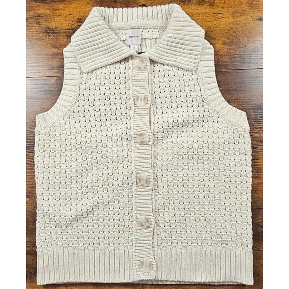 Maeve Anthropologie Collared Sleeveless Sweater Halter Vest Cream White Size XL